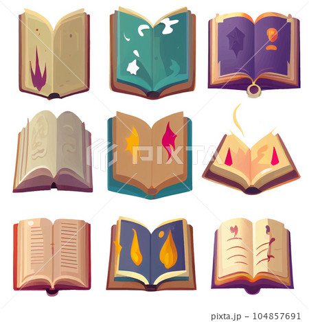 vector set illustration in cartoon style of open magic book 104857691
