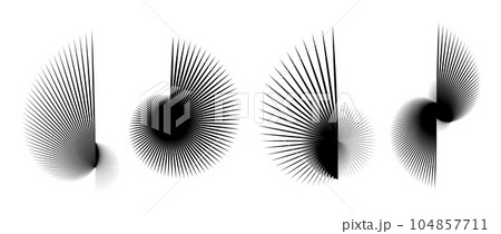 Abstract spiky elements set. Radial spiral spokes objects collection. Thin thorn semicircle shapes and angular sunburst bundle for posters, collages, decoration. Vector futuristic pack 104857711