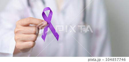purple Ribbon for Violence, Pancreatic, Esophageal, Testicular cancer, Alzheimer, epilepsy, lupus, Sarcoidosis and Fibromyalgia. Awareness month and World cancer day concept purple Ribbon for Violence, Pancreatic, Esophageal, Testicular cancer, Alzheimer, epilepsy, lupus, Sarcoidosis and Fibromyalgia. Awareness month and World cancer day concept 104857746