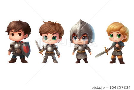 ui set vector illustration of cute kids playing in knight costume isolated on white background 104857834