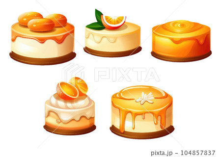 ui set vector illustration of cheesecake with orange jam isolate on white background 104857837