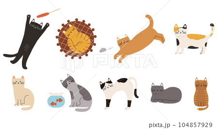 いろんなポーズをする猫のイラスト いろんなポーズをする猫のイラスト 104857929