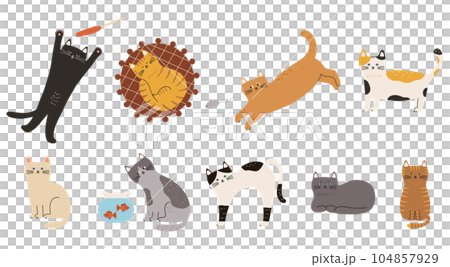 いろんなポーズをする猫のイラスト いろんなポーズをする猫のイラスト 104857929