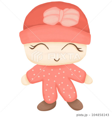 Cute kawaii girl in red hat and pink dress. 104858143