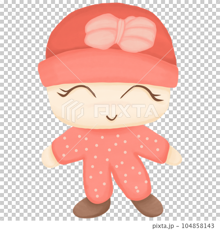 Cute kawaii girl in red hat and pink dress. 104858143