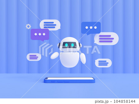 3DCG｜スマートフォンを使ってAIチャットボットとチャットするイメージ 104858144