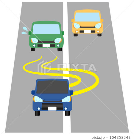 蛇行運転をする車と困っている車 104858342