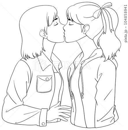 A lesbian couple kissing doodle outline 104858941