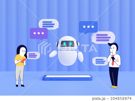 Mixed 2D 3D｜AIチャットボットに質問して答えてもらう人々 104858974
