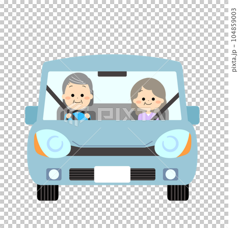 Senior man and woman in a car Senior man and woman in a car 104859003