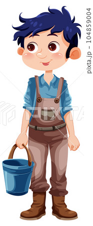 Cute gardener cartoon character with bucket 104859004