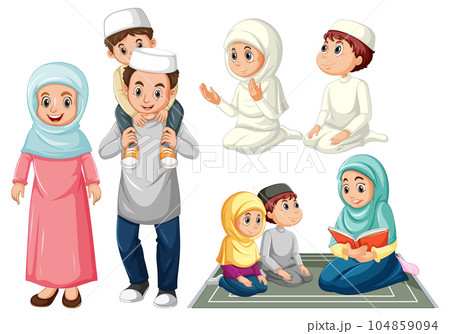 Set of muslim people cartoon character Set of muslim people cartoon character 104859094