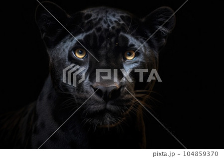 Front view of Panther on dark background. Generative AI 104859370