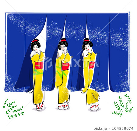 暖簾から出てくる舞妓さんのイラスト 暖簾から出てくる舞妓さんのイラスト 104859674