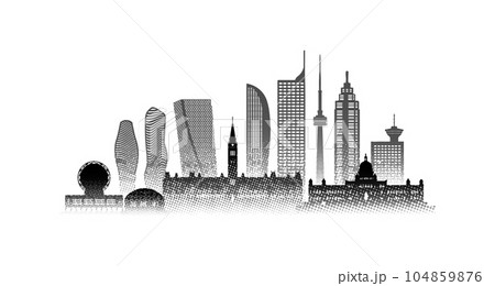 Travel architecture silhouette landmark in Canada, Toronto with Black halftone style. Travel architecture silhouette landmark in Canada, Toronto with Black halftone style. 104859876