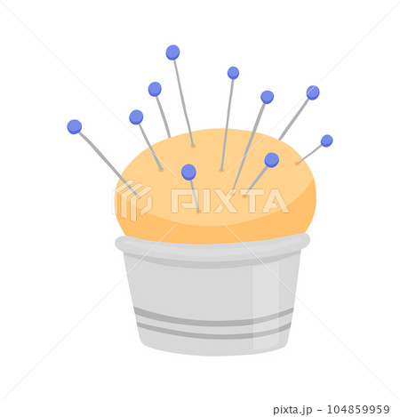 Needle pad with pins. Vector flat cartoon illustration isolated on white. 104859959