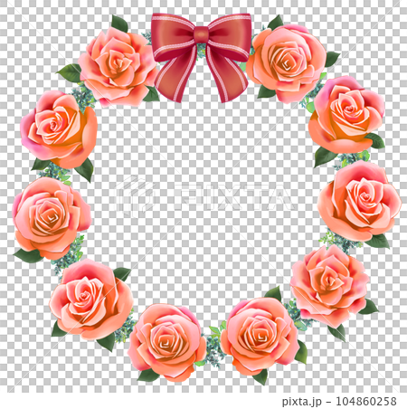 帶玫瑰花環絲帶橙色的圓形框架 104860258