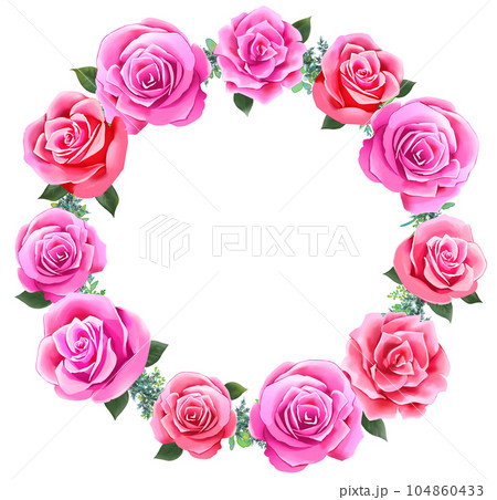 薔薇のリース 円形フレーム ピンクのイラスト素材 [104860433] - PIXTA