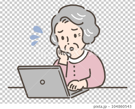 パソコンの使い方に悩む高齢の女性 104860543