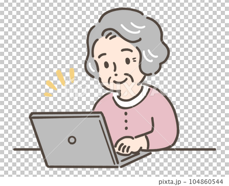 Elderly woman operating a personal computer 104860544