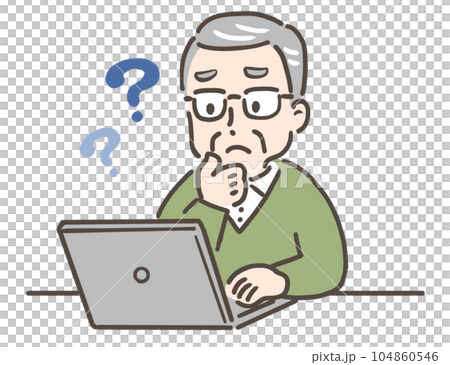 一位對操作個人電腦有疑慮的老人 一位對操作個人電腦有疑慮的老人 104860546