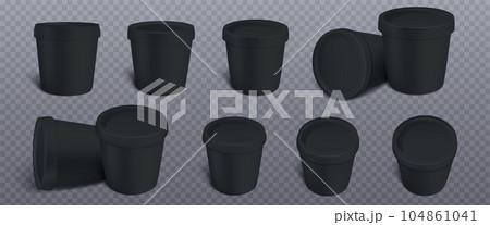 Realistic set of black food containers Realistic set of black food containers 104861041