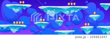 Winter game islands with golden coins 104861047