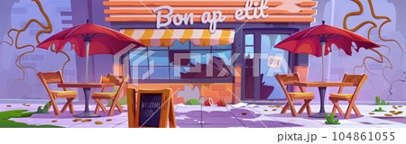 Abandoned street restaurant vector cartoon scene 104861055