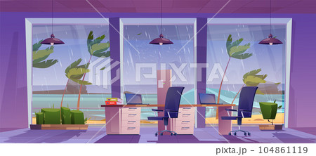 Rain and sea storm wave view from office room Rain and sea storm wave view from office room 104861119