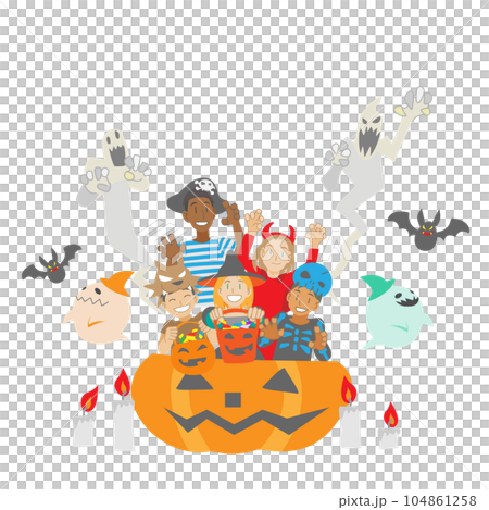 ハロウィンの仮装をした子供たちのベクターイラスト 104861258