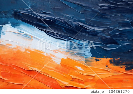パレットナイフの油絵・カラフルな抽象背景バナー）紺と白とオレンジ