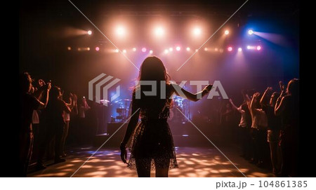ライブハウス・コンサート会場でパフォーマンスする女性アイドルグループ 104861385