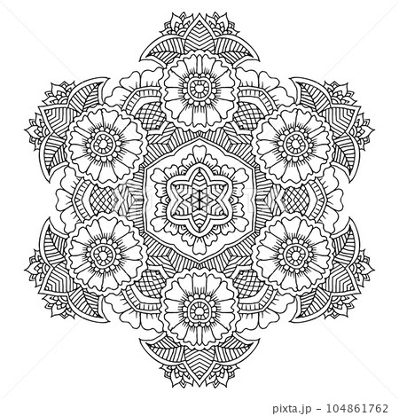 Floral mandala for coloring book, mehndi ornament Floral mandala for coloring book, mehndi ornament 104861762