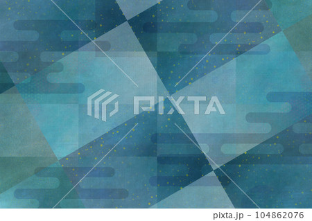 青の伝統の和紙 和柄模様と舞い散る金箔 青の伝統の和紙 和柄模様と舞い散る金箔 104862076