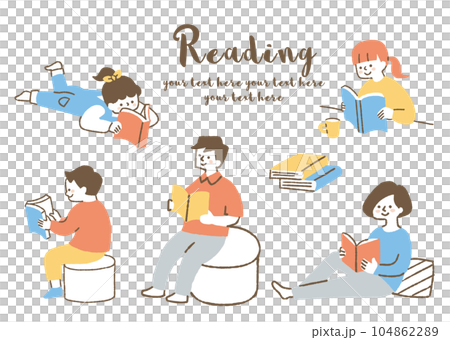 読書が好きな人たちのセット_色 読書が好きな人たちのセット_色 104862289
