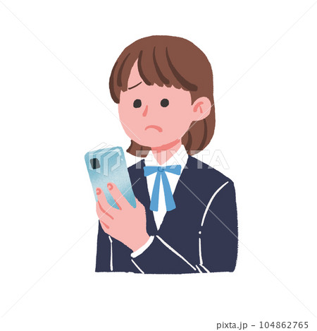 困った表情でスマホを見ている女子学生 104862765