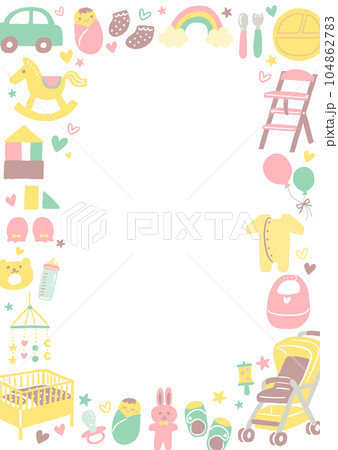 かわいい赤ちゃんアイテムのイラストのフレーム 104862783