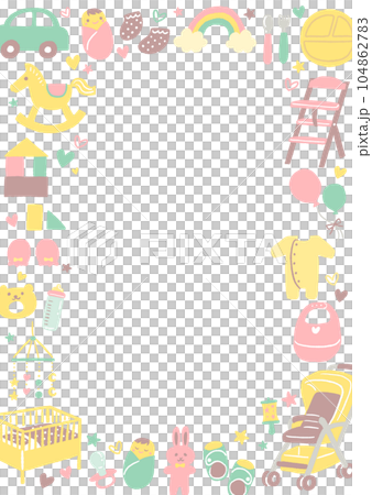 かわいい赤ちゃんアイテムのイラストのフレーム 104862783