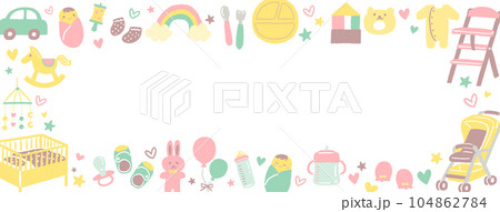 かわいい赤ちゃんアイテムのイラストのフレーム 104862784