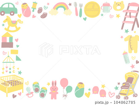 かわいい赤ちゃんアイテムのイラストのフレーム 104862785