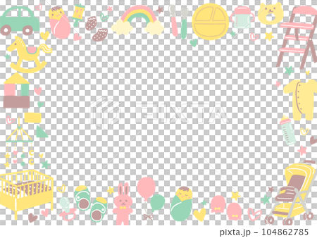 かわいい赤ちゃんアイテムのイラストのフレーム 104862785