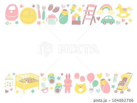 かわいい赤ちゃんアイテムのイラストのフレーム 104862786