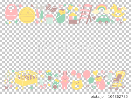 かわいい赤ちゃんアイテムのイラストのフレーム 104862786