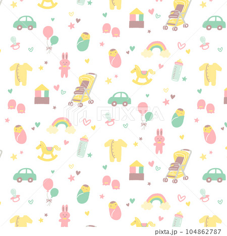 かわいい赤ちゃんアイテムのイラストのパターン 104862787