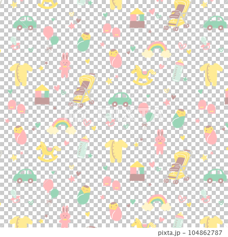 かわいい赤ちゃんアイテムのイラストのパターン 104862787