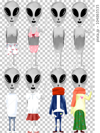 オシャレな宇宙人イラストセット オシャレな宇宙人イラストセット 104863535