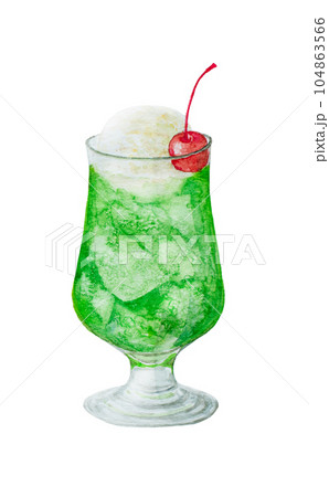 クリームソーダの水彩手描きイラスト 104863566