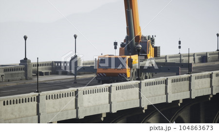 big auto crane on the bridge under constraction 104863673