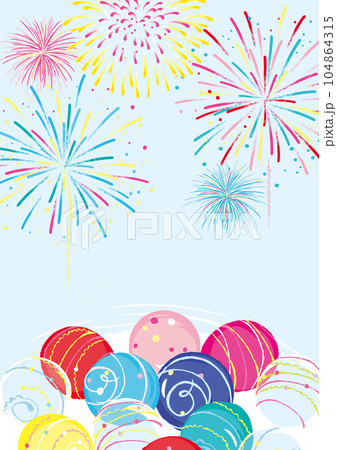 花火と水風船　夏の背景イラスト 104864315