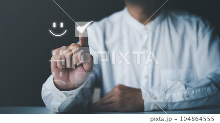 Man give rating check box and smiley face symbold, satisfaction concept . 104864555